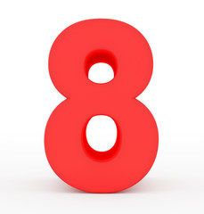 number 8 3d red isolated on white
