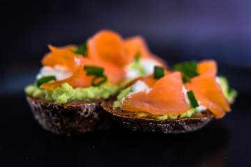 Canapes with smoked salmon and cream cheese