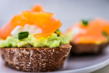 Canapes with smoked salmon and cream cheese