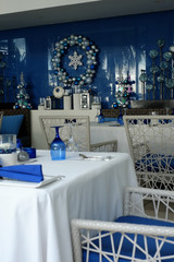 Beautiful elegant interior design, beach restourant with christmas decoration