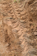 tractor track on sandy soil