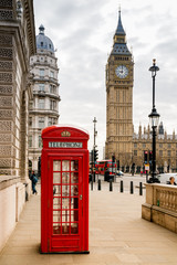 London Telephone Booth and Big Ben - obrazy, fototapety, plakaty