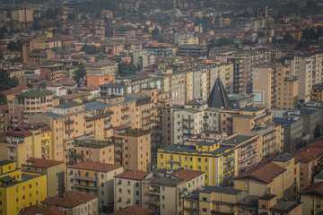 View from above on the city of Brescia, early spring morning