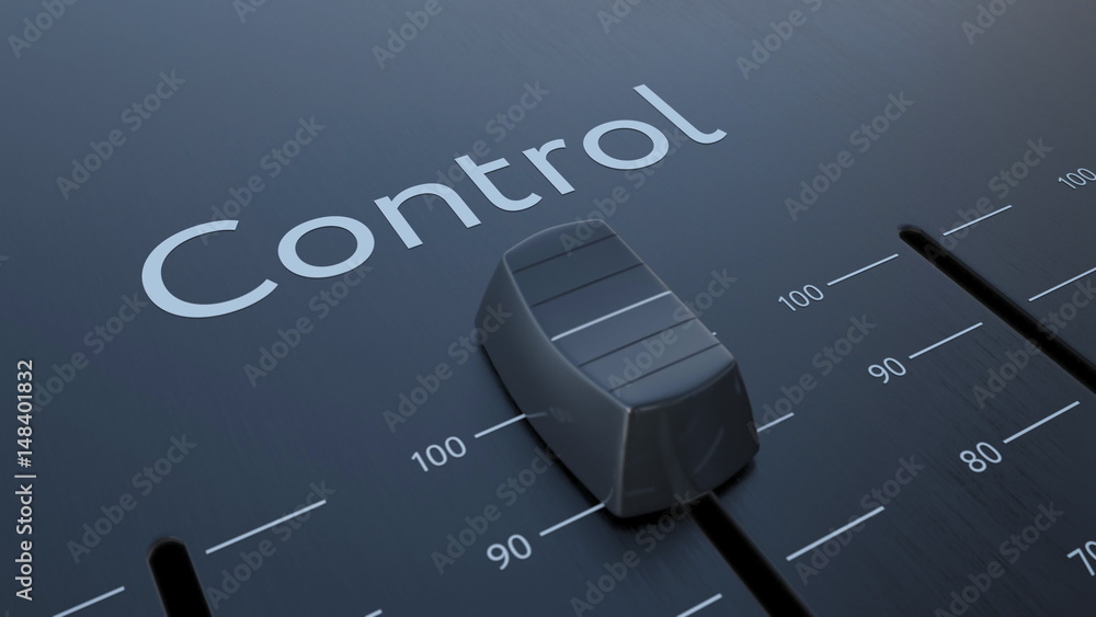 Poster sliding fader with control inscription, macro. conceptual 3d rendering
