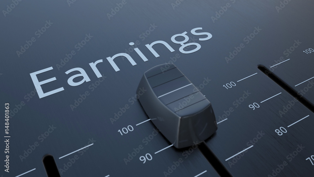 Poster sliding fader with earnings inscription, macro. conceptual 3d rendering