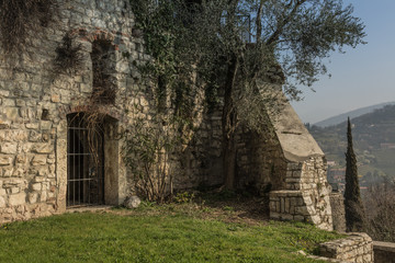 The walls of the old castle in Brescia