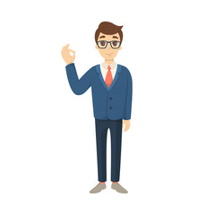 Isolated businesman with ok gesture on white background.