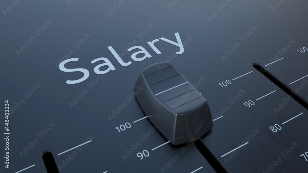 Aufkleber sliding fader with salary inscription, macro. conceptual 3d rendering