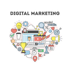 Digital marketing concept illustration on white background.