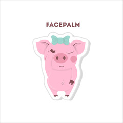 Cute facepalm pig. Isolated emoji on white background.