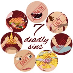 Seven Deadly Sins. Vector illustration.
