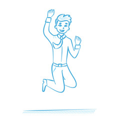 Happy jumping businessman on white background. Successful team.