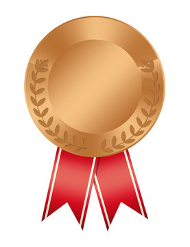 Isolated bronze medal on white background. Award with ribbon.