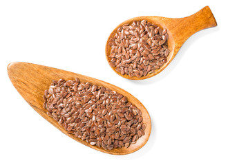 flax seeds on white, overhead view