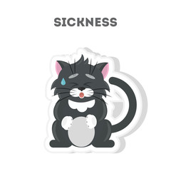 Cute sick cat. Isolated cute sticker on white background.