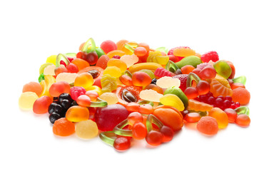 Fruit jelly candies on white background