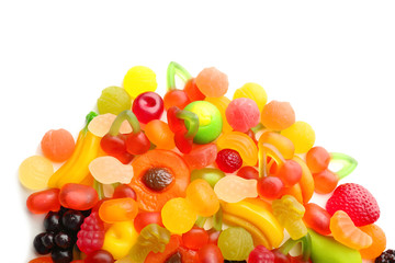 Fruit jelly candies on white background