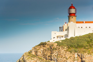 Fototapeta na wymiar Lighthouse at Cabo de Sao Vicente, Algarve, Portugal.