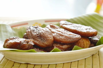 dried banana Thai  preservation food on leaf