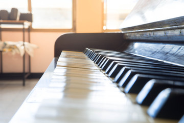 close-up of piano keys. close frontal view.