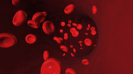 3d illustration of red blood cell flowing in artery