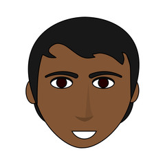 color image cartoon front face man brunette with hairstyle vector illustration