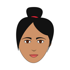 color image cartoon front face asian woman with collected hair vector illustration