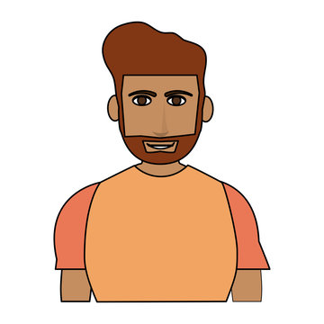 color image cartoon half body guy with atlethic body and beard vector illustration