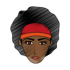 color pencil cartoon front face brunette woman with afro hair vector illustration