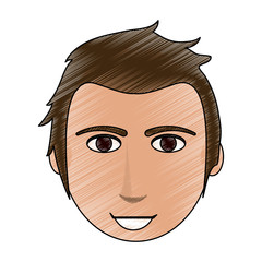 color pencil cartoon front face man with hairstyle vector illustration