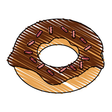 color drawing pencil cartoon donut with colored sparks vector illustration