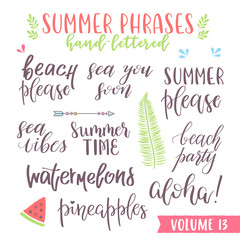 Hand written summer lettering phrases