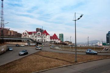 Russia, Vladivostok, April 8: intersection on the highway