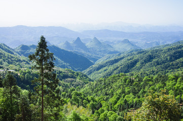 Fototapeta na wymiar Mountains scenery with blue sky background in summer 