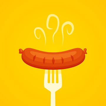 Sausage on fork vector illustration
