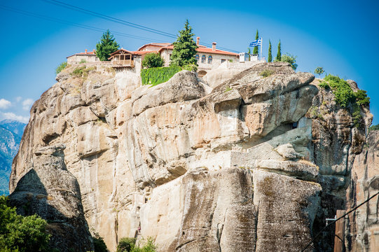 GREECE, METEORA, spectacular rock formations and Greek Orthodox monastery