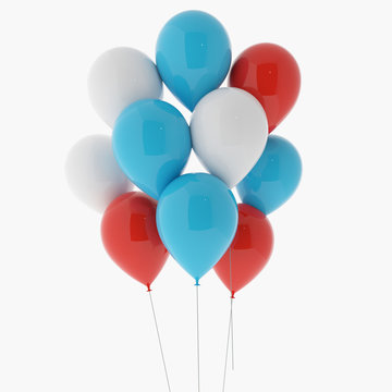 air balloons in red, blue and white on isolated white in 3D rendering