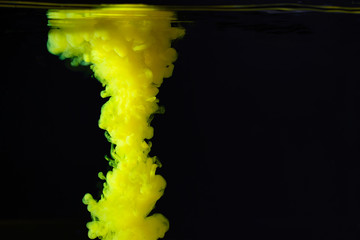 Abstract shape yellow ink in water,copy space