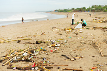 Litter on the beach. Bali