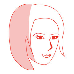 red silhouette shading cartoon side profile face woman with short hairstyle vector illustration