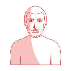 red silhouette shading cartoon half body man with muscular body and beard vector illustration