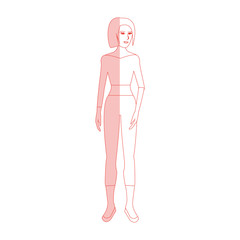 red silhouette shading cartoon full body woman with pants and top vector illustration