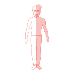 red silhouette shading cartoon full body man with beard vector illustration