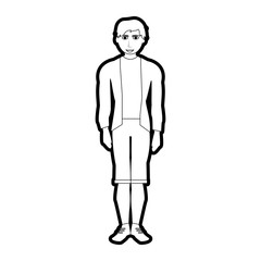 black silhouette cartoon full body man with shorts and jacket vector illustration