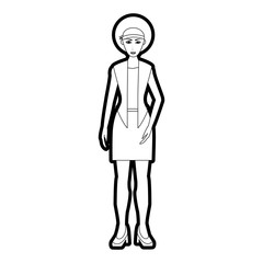 black silhouette cartoon full body woman brunette with afro hairstyle vector illustration