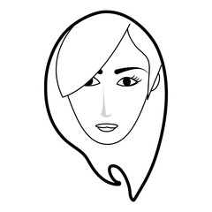 black silhouette cartoon front face woman with short side hairstyle vector illustration
