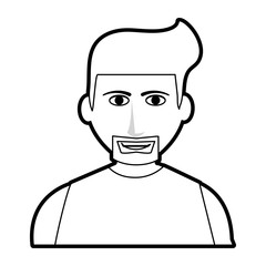 black silhouette cartoon half body man with muscular body and beard with hairstyle vector illustration