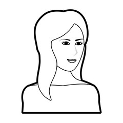 black silhouette cartoon half body woman with long side hairstyle vector illustration