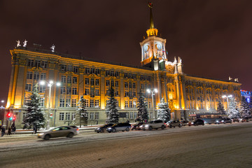 Night view of the City Hall building in the winter