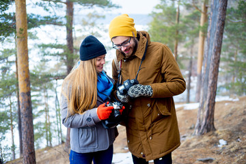 Couple hiking in forest